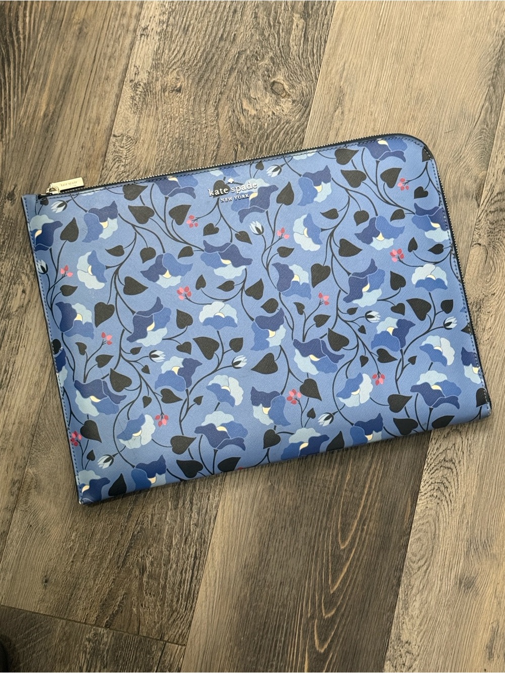 kate spade blue floral zip folio/laptop case 15 inch